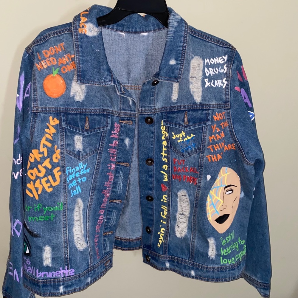 custom painted denim jacket - READ DESCRIPTION!!